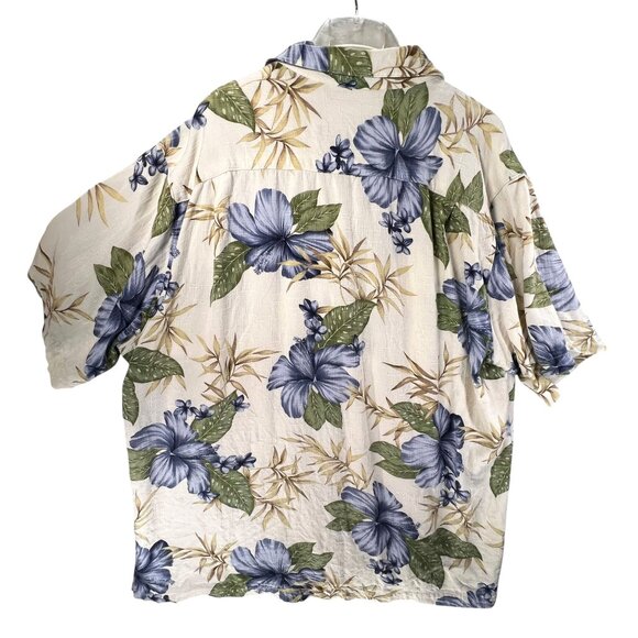 Havana Jacks Cafe XL Hawaiian Shirt Blue Hibiscus Tropical Leaves Button-Up - Picture 3 of 10